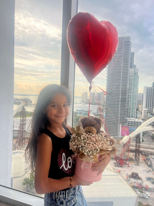 Pink Dreams Flower Box with Teddy Bear & Golden Butterfly