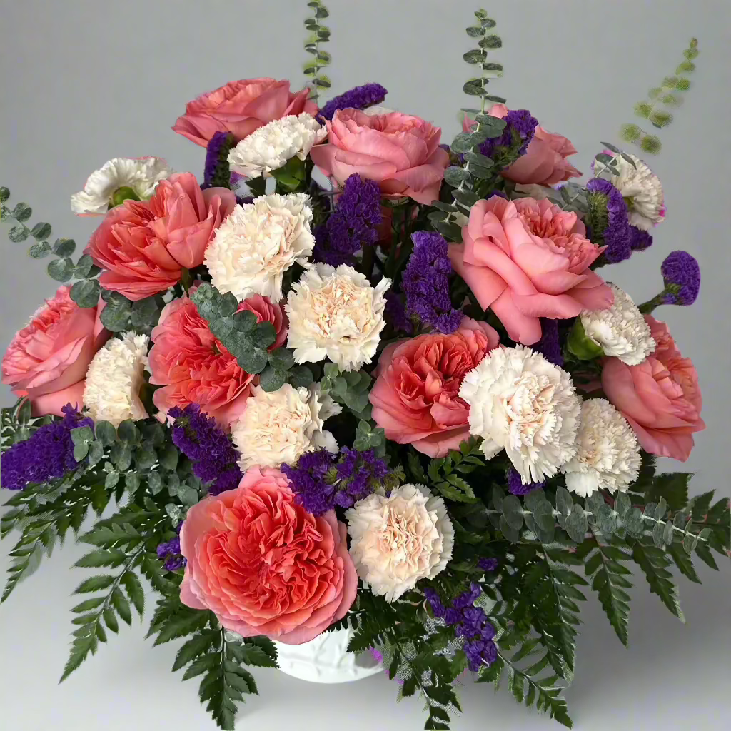 Elegant Garden Roses & Carnations Flower Arrangement