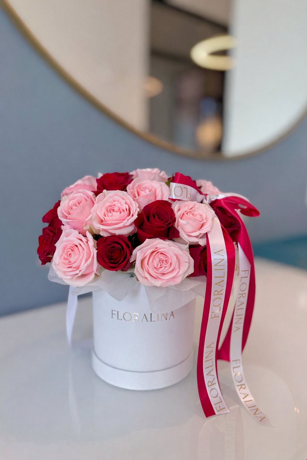 Eternal Harmony Flower Box – Red & White Roses