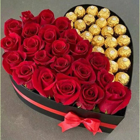 Half Roses, Half Chocolate Heart Gift Box