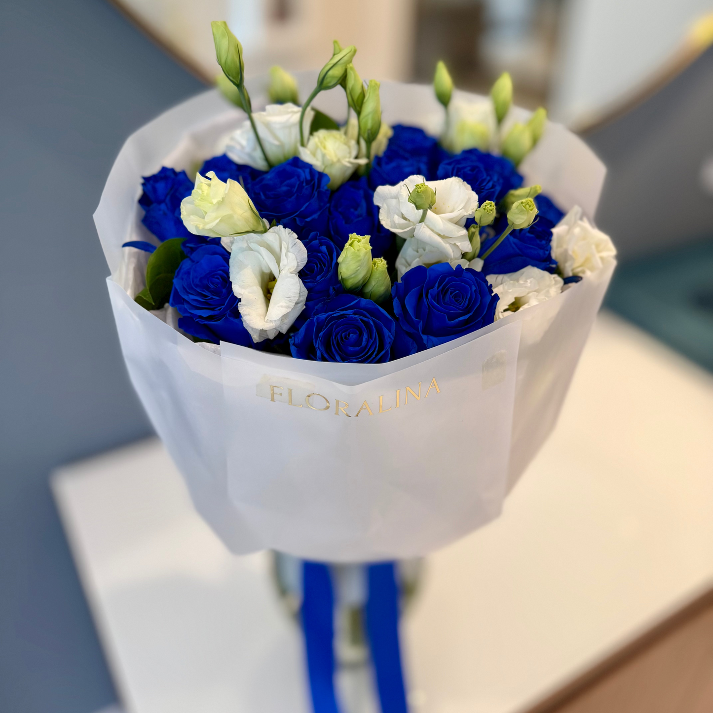 Blue Serenity – Blue Roses & White Lisianthus