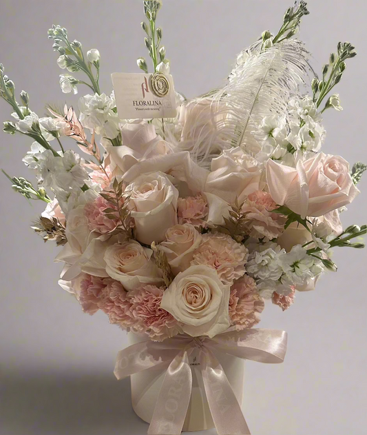 Luxury Rose Flower Box – Romantic Roses, Carnations & Stock Flowers