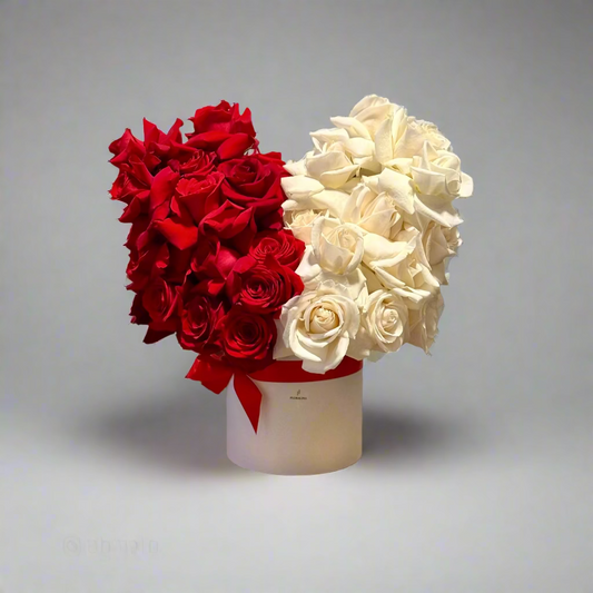 Heart-Shaped Red & White Rose Box