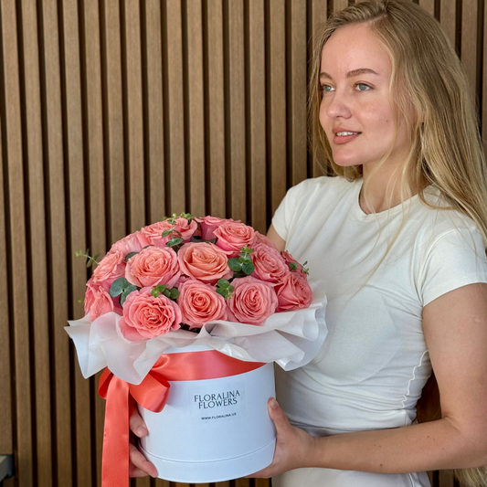 Flower Box with Fresh Roses & Eucalyptus-Miami