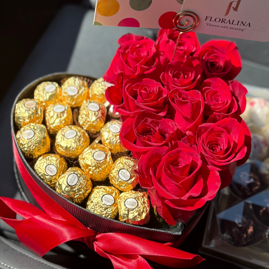 Half Roses, Half Chocolate Heart Gift Box