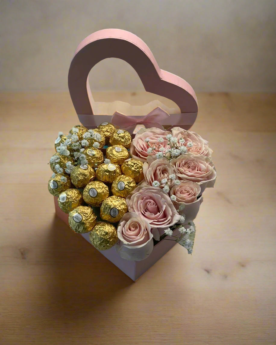 Half Roses, Half Chocolate Heart Gift Box