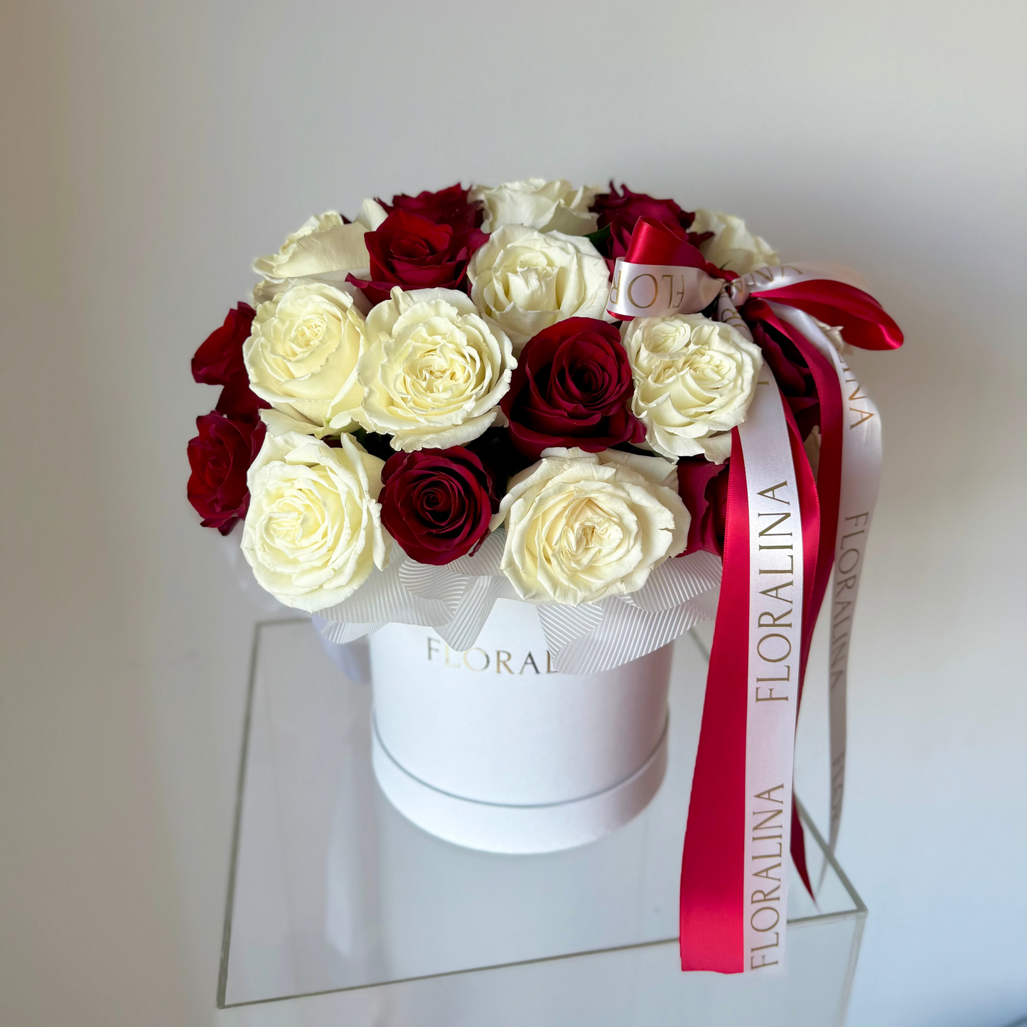 Eternal Harmony Flower Box – Red & White Roses