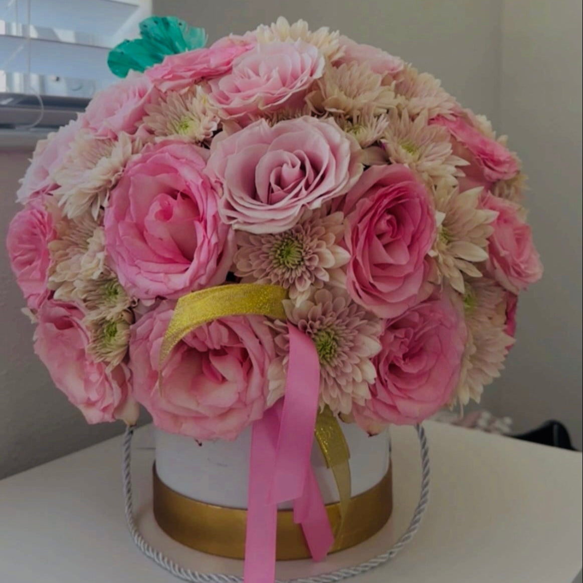 Flower Box with Roses & Pom Pom Daisies