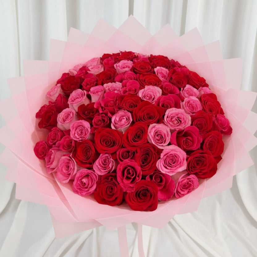 Passion Rouge Bouquet – Red & Pink Roses for Valentine’s Day