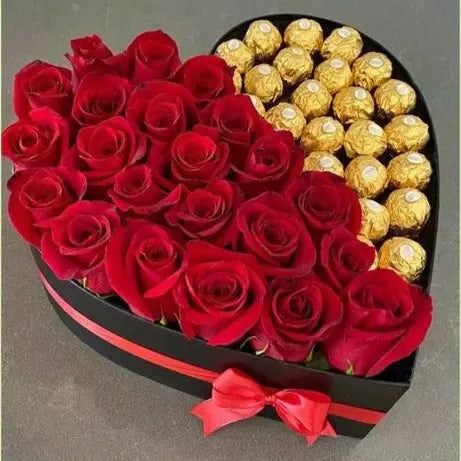 Half Roses, Half Chocolate Heart Gift Box