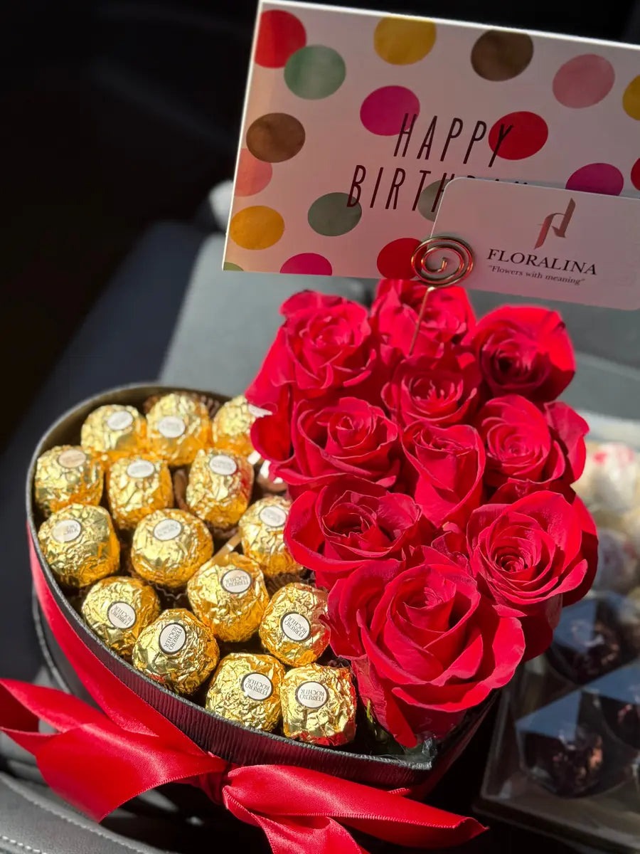 Half Roses, Half Chocolate Heart Gift Box