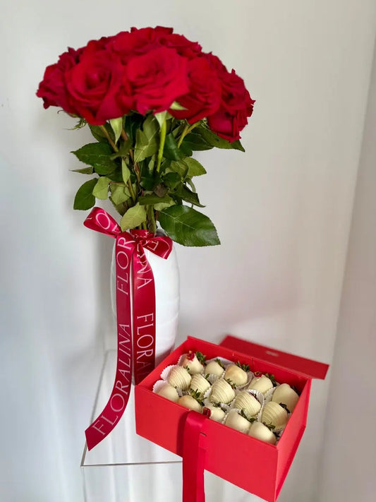 Rose Bouquet & Chocolate Strawberry Bundle
