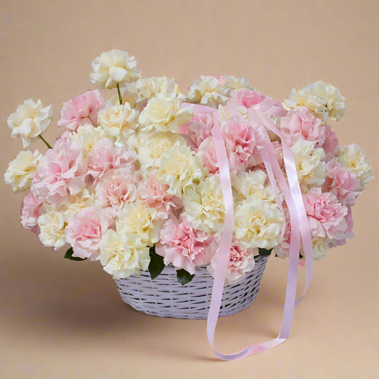 Eternal Elegance – XL Basket with 101 French Roses in Pink & White