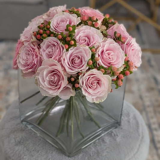 Pink Roses & Hypericum Bouquet