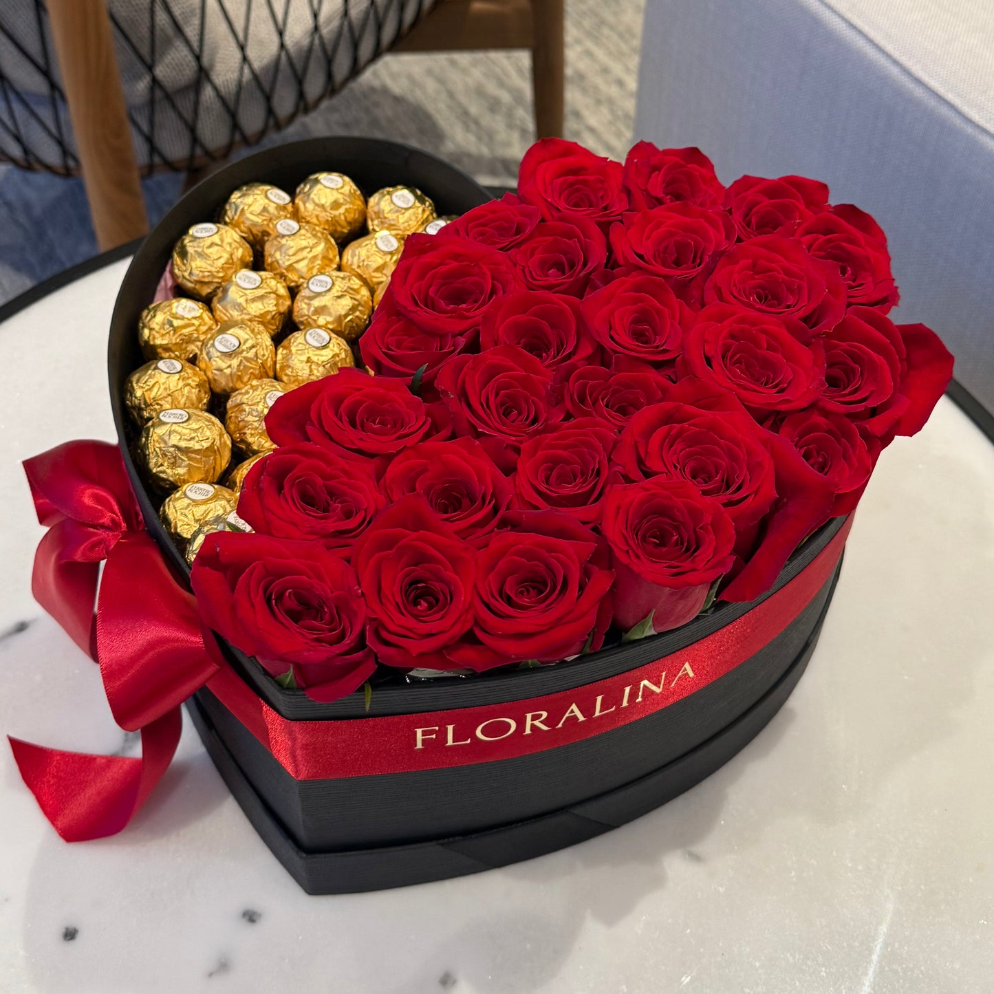 Half Roses, Half Chocolate Heart Gift Box
