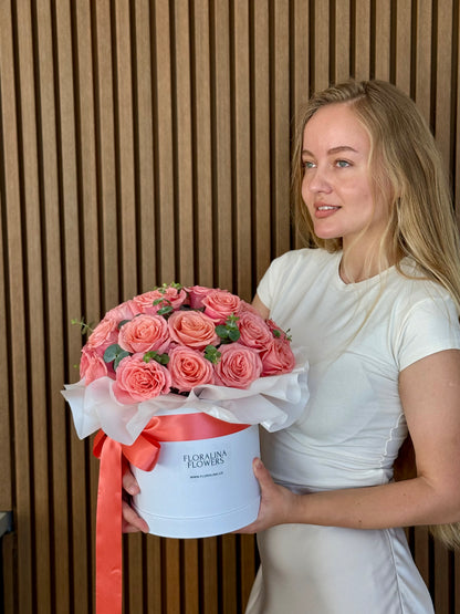 Flower Box with Fresh Roses & Eucalyptus-Miami