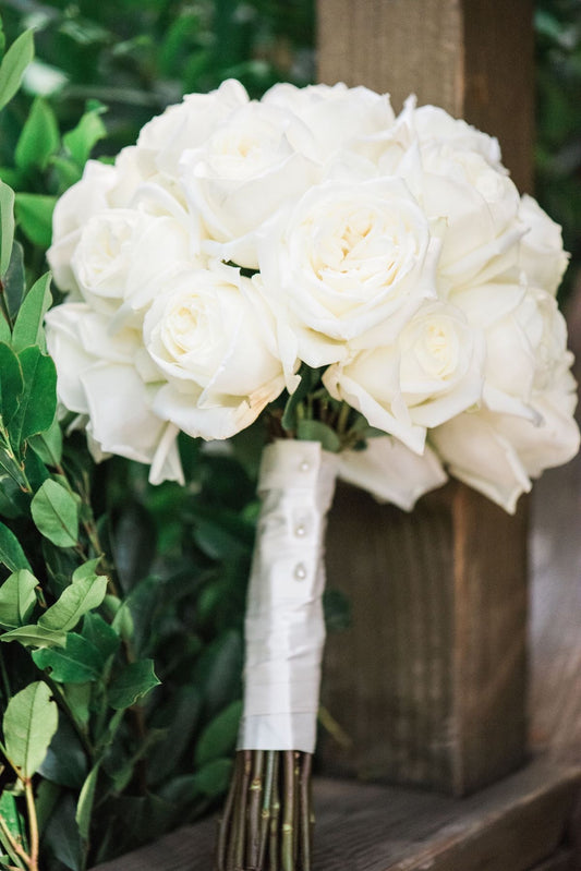 Classic White Rose Round Bridal Bouquet