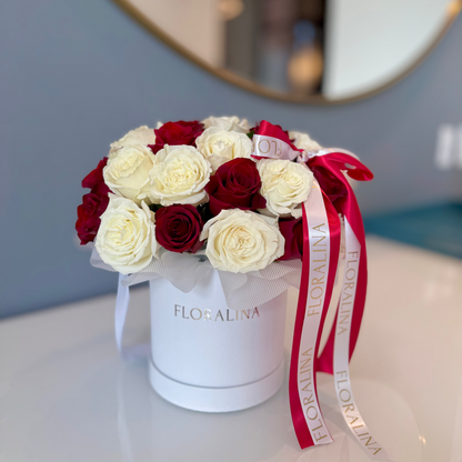 Eternal Harmony Flower Box – Red & White Roses