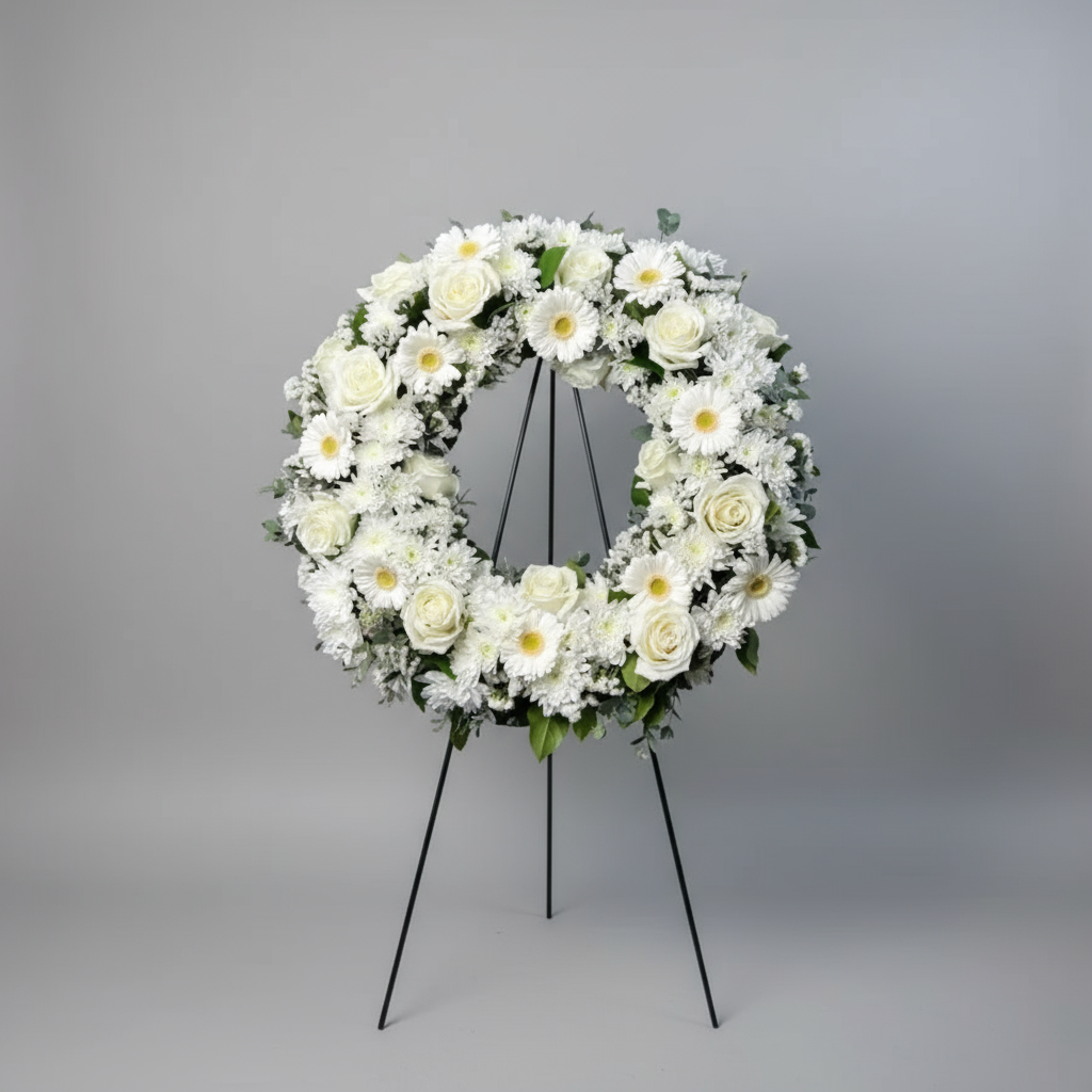 Elegant Funeral Wreath 18" with Stand – Classic Tribute Arrangement