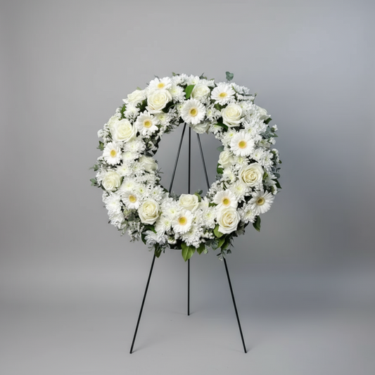 Elegant Funeral Wreath 18" with Stand – Classic Tribute Arrangement