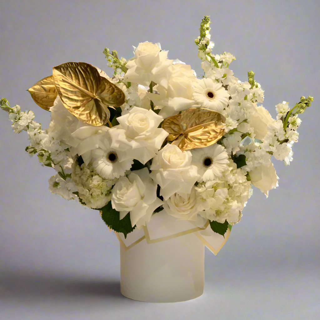 White Elegance Flower Box – Luxury Roses & Hydrangeas Arrangement