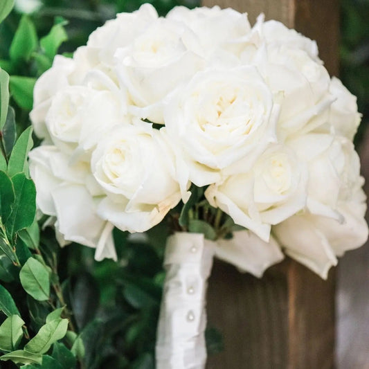 Classic White Rose Round Bridal Bouquet