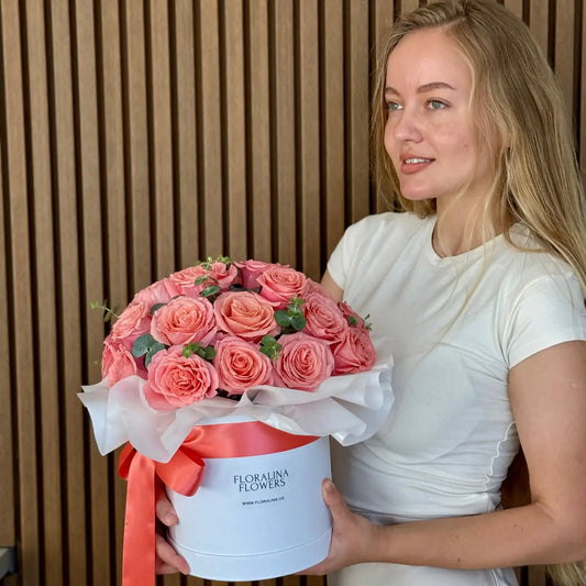 Flower Box with Fresh Roses & Eucalyptus