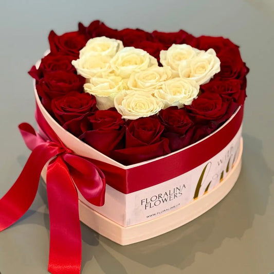 Heart Box with Red & White Roses