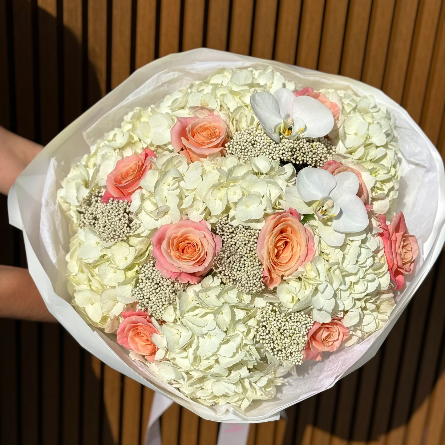 Ethereal Luxe Bouquet – Roses, Orchids & Hydrangeas