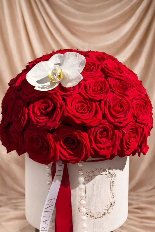 Luxury Red Roses Flower Box with Orchid
