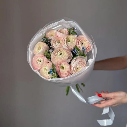 Pink Ranunculus & Blue Tweedia Bouquet