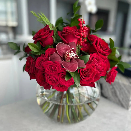 Red Roses & Orchid Arrangement