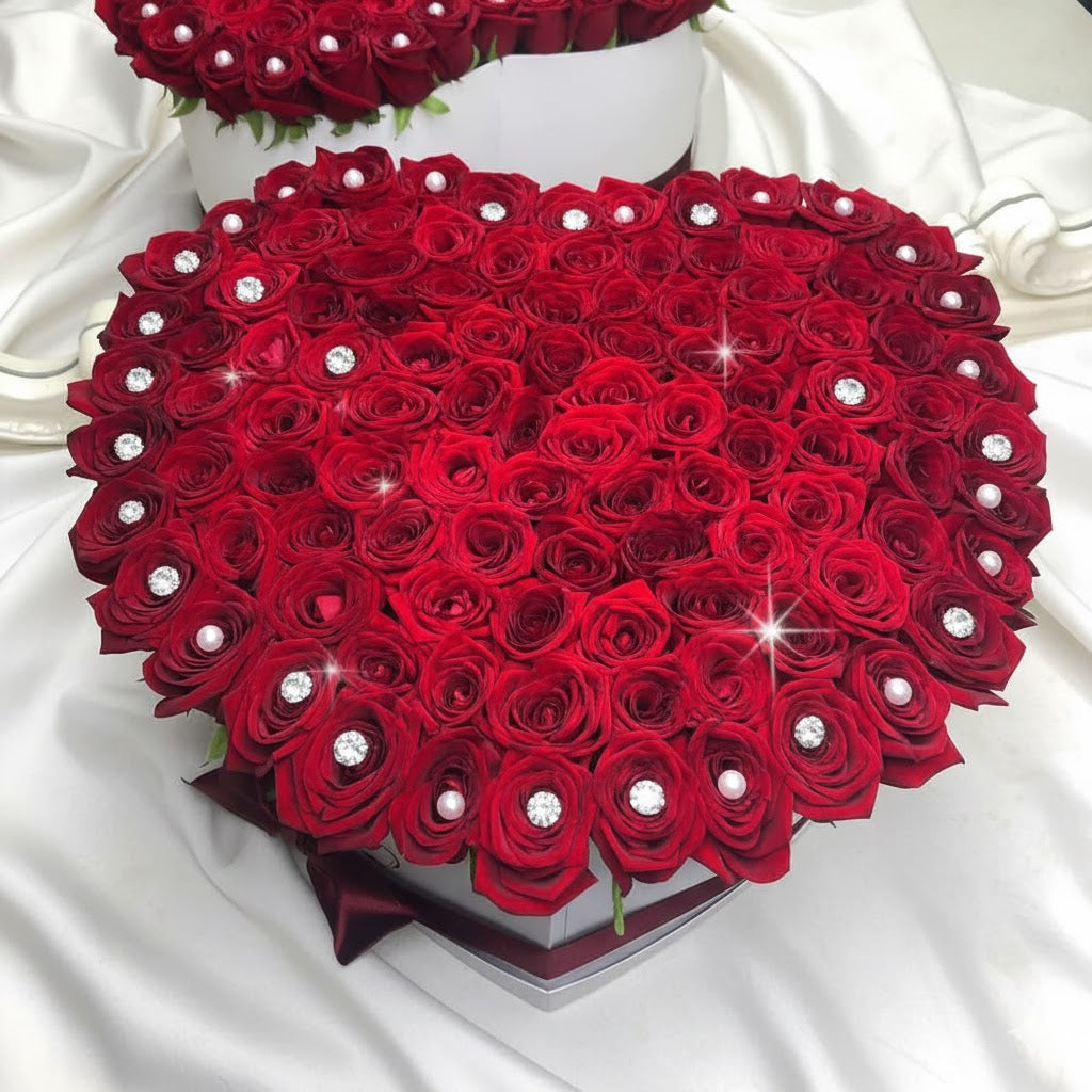Diamond Heart Rose Box – Luxury Red Roses for Valentine’s Day in Miami