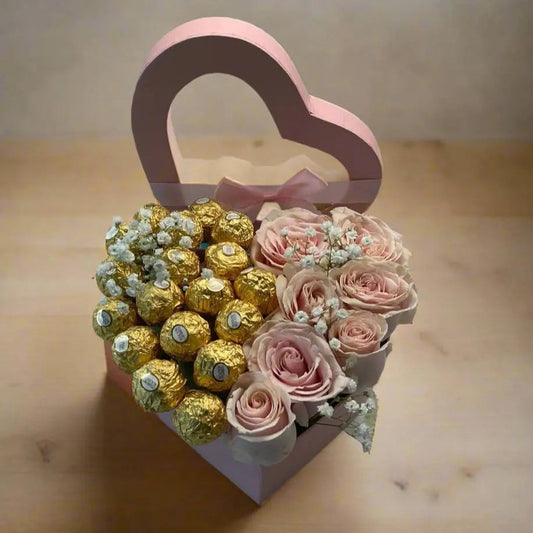 Half Roses, Half Chocolate Heart Gift Box
