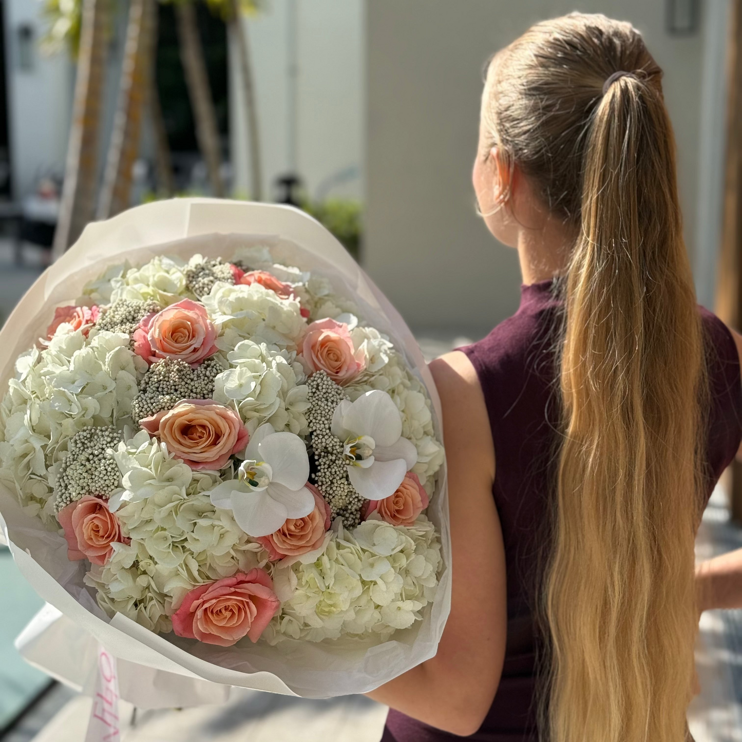 Ethereal Luxe Bouquet – Roses, Orchids & Hydrangeas
